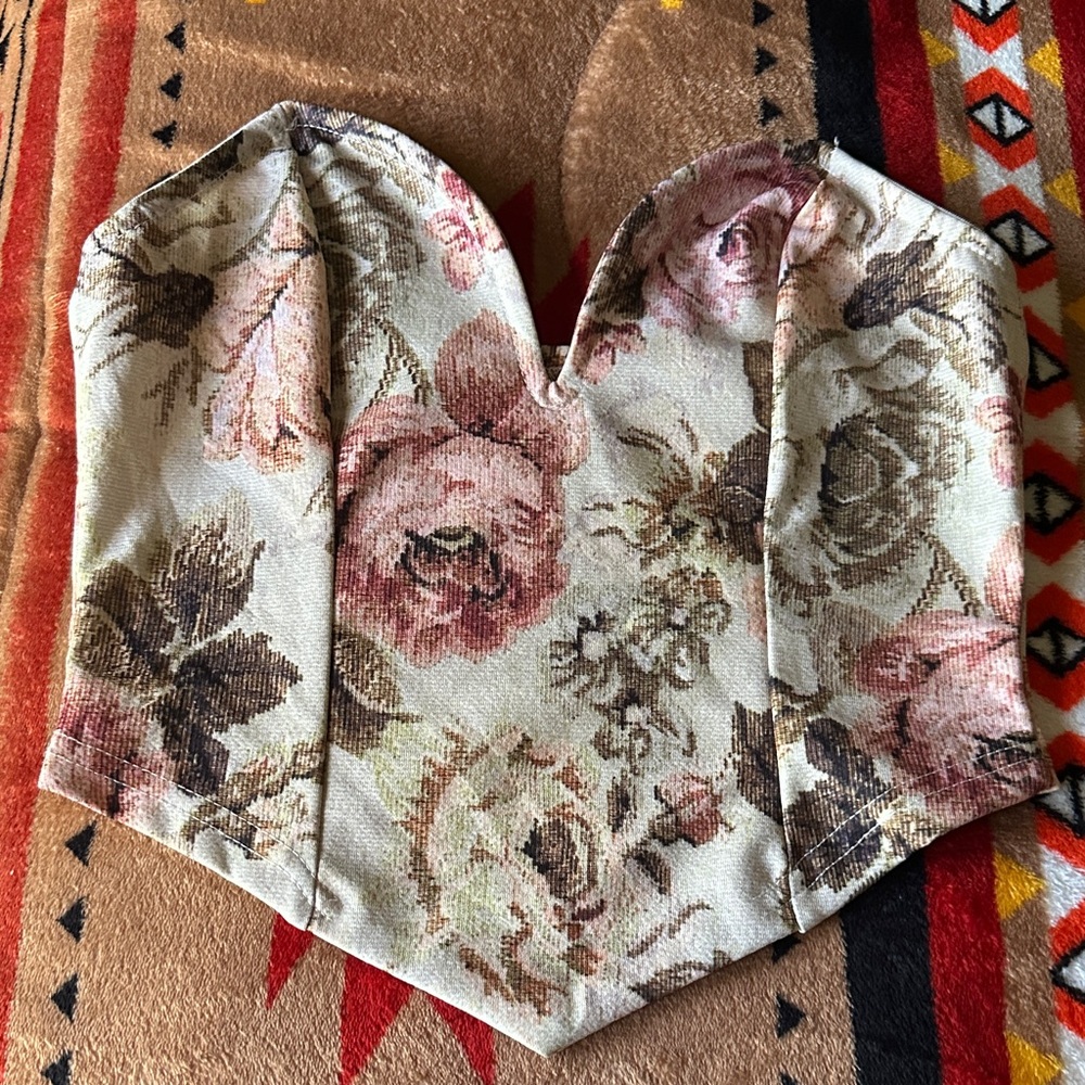 SHEIN Floral Crop Top - Pink and Brown